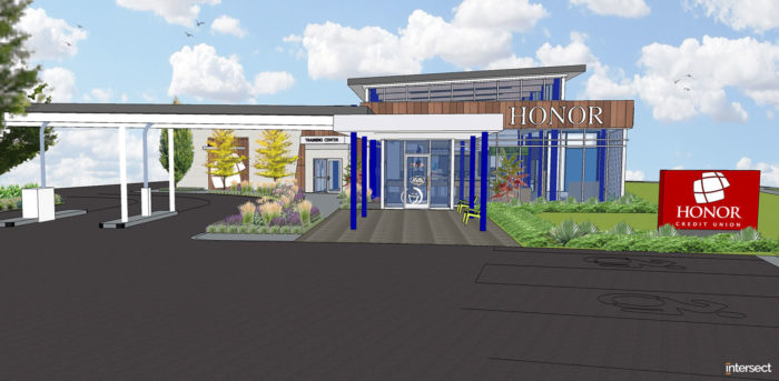 artist rendering of the exterior of the new honor credit union stadium drive member center