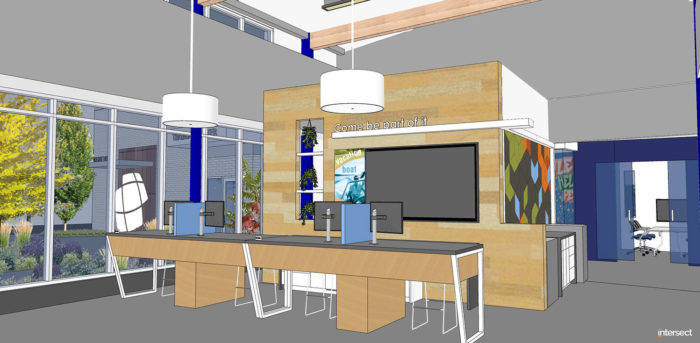 artist rendering of the interior of the new honor credit union stadium drive member center