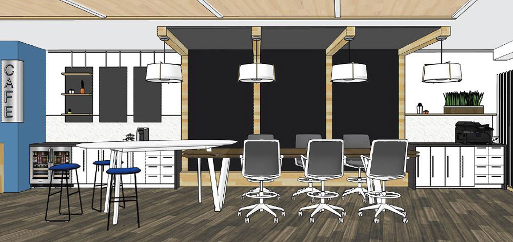 a rendering of the inside of honor credit union's downtown kalamazoo connect center, which will feature meeting and collaboration space