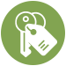 white icon of keys on a green background