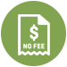 white paper icon with no fees text on a green background