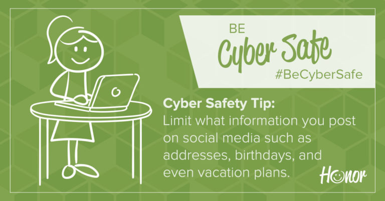 stick figure drawing on a green background with text on background that describes a cybersecurity tip