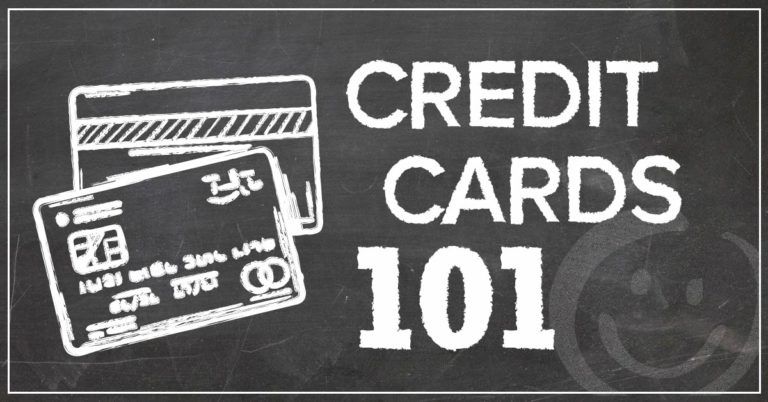 image with a chalkboard background with two credit cards drawn in chalk and text that reads credit cards 101