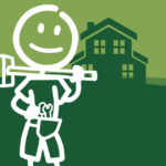 image of stick figure holding a sledgehammer wearing toolbelt in front of home