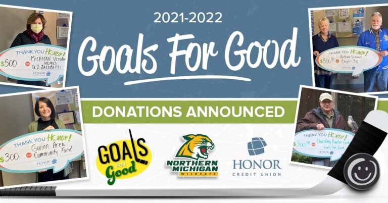 image featuring donation recipients from honor's goals for good campaign with northern michigan university hockey team