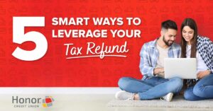 image with text promoting a blog post about using tax refund money